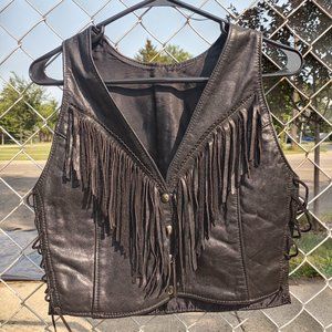 Vintage Genuine Leather Fringe Biker Vest